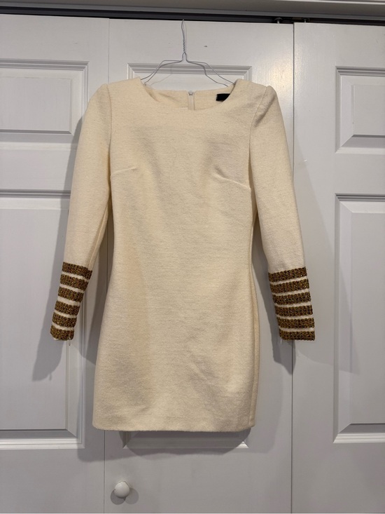 Shibuya 109 Dresses & Skirts - Shibuya 109 Cream Long Sleeve Mini Dress Gold Embellished Cuffs M